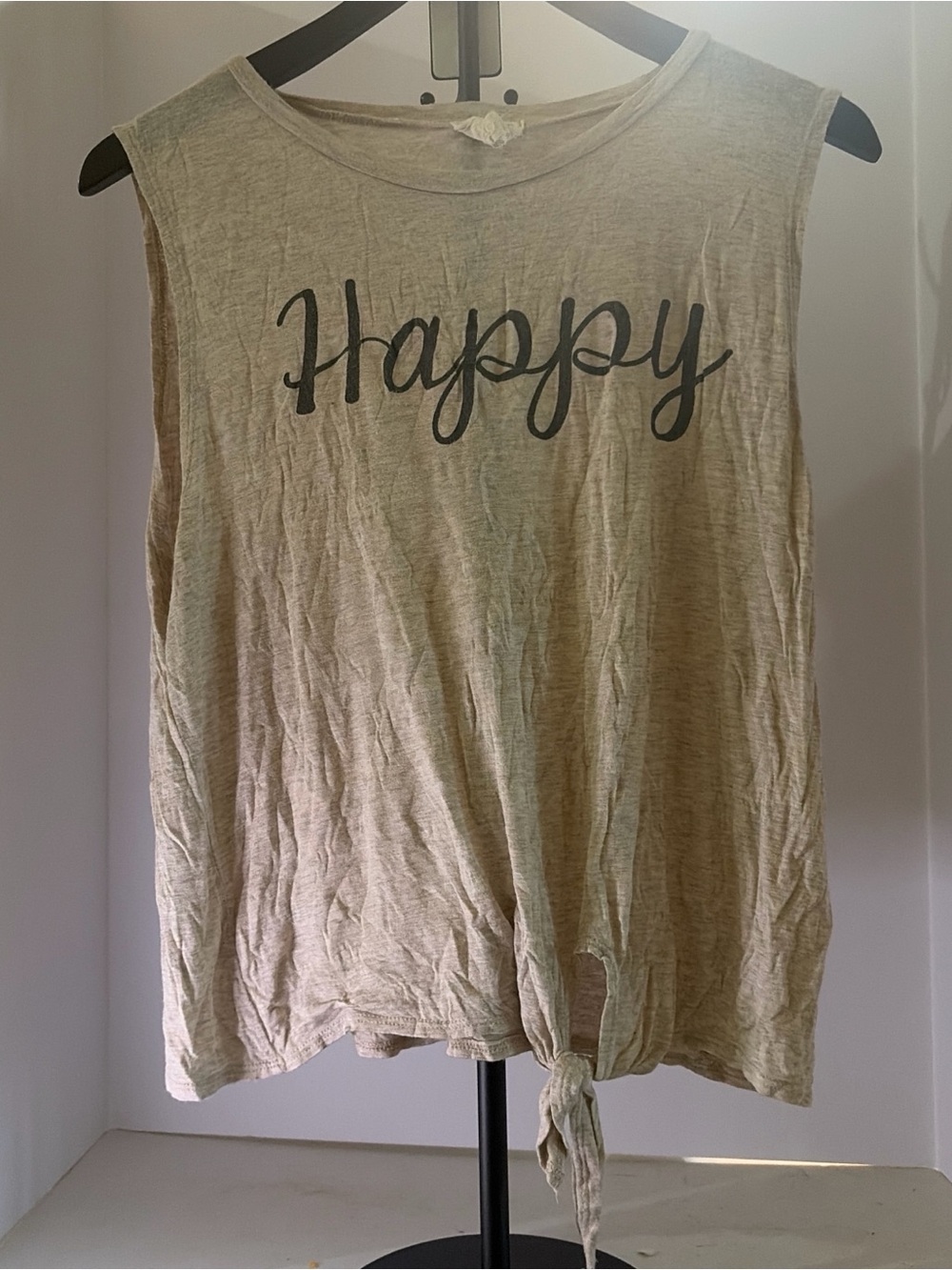 OP Beige 'Happy' Tie-Front Tank Top
